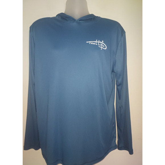 Reel Life Men's Fishing Hoodie Large Sun Protection Long Seeve Lightweight Blue - Picture 1 of 6